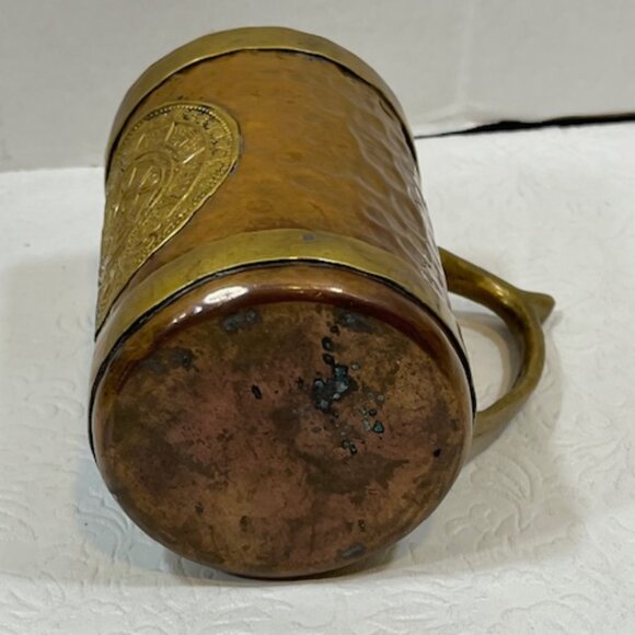 VTG Handmade Hammered Copper Brass Aztec Mayan Calendar Mug Cup Stein 4.5" Tall - Picture 5 of 14